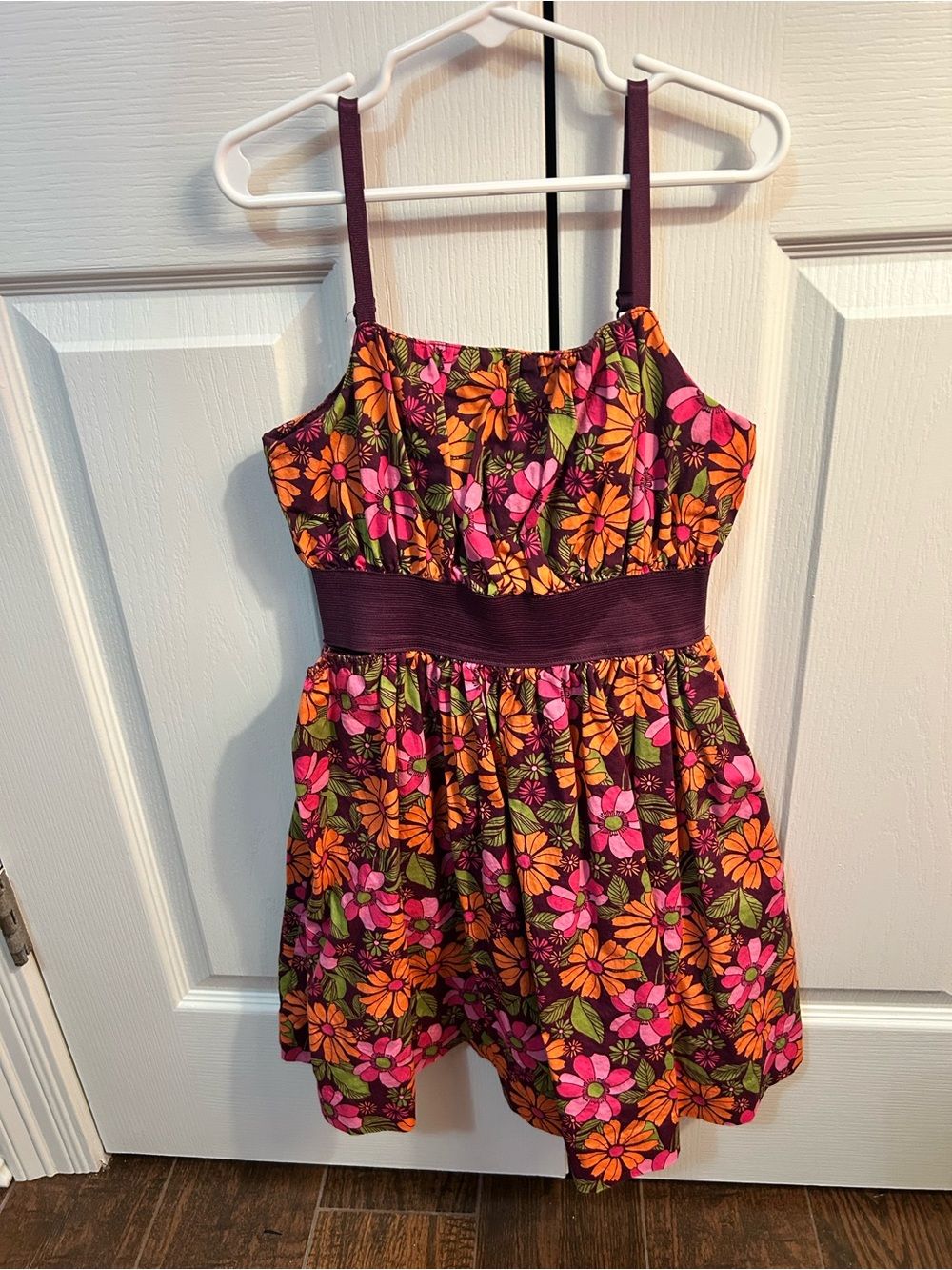 Maggie & Zoe Pink and Orange Floral Sundress with Plum Waistband